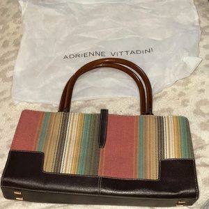 Adrienne vittadini Vintage canvas leather handbag purse with wood handles